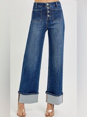 High-Rise Wide-Leg Jeans in Deep Blue